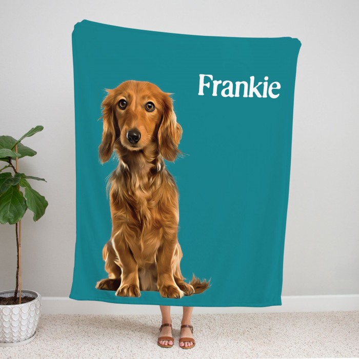 Oil Paint Pet Photo Blanket, Gift For Dog Lovers, Pet Memorial Gifts, Personalized Gift, Pet Photo and Name Blanket, Dog/Cat Blanket Gift