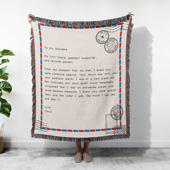 Customized Letter Woven Blanket, Personalized Handwritten Style Fringed Quilt, Christmas Gift For Mom/Dad, Grandma Keepsake Gift, Love Letter