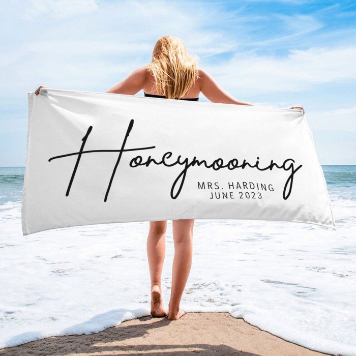 Personalized Wedding Gift For Bride, Honeymooning Beach Towel, Custom Mrs. Name Towel, Honeymoon Gift, Bridal Shower Gift