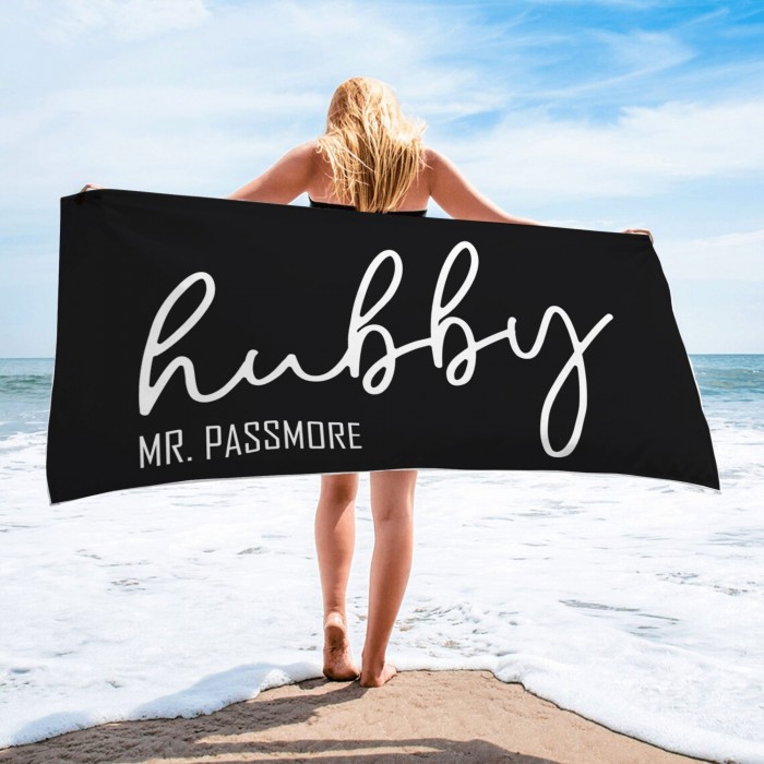 Wifey Hubby Custom Beach Towel, Custom Wedding Proposal Gift, Bride Beach Towel, Personalized Beach Towel, Bachelorette Bride Beach Towel