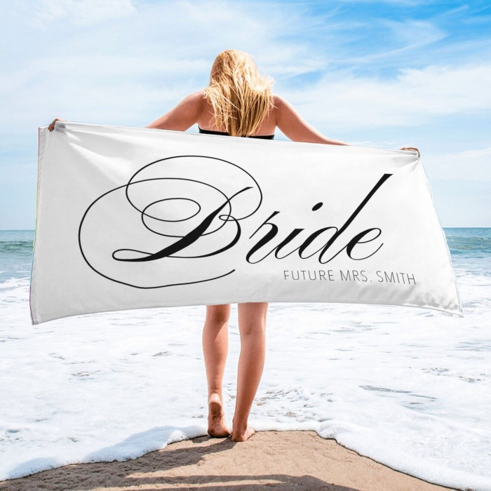 Custom Name Bridesmaid Towels, Gift for Groom, Gift for Maid of Honor, Bachelorette Party Favor, Honeymoon Vacation Gift, Bride Beach Towel