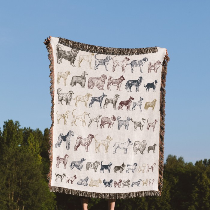 Dog Breeds Fringed Woven Blanket, Gift For Dog Lovers, Bohemian Animal Couch Throw, Present For Dog Mom/Dog Dad, Housewarming Gift