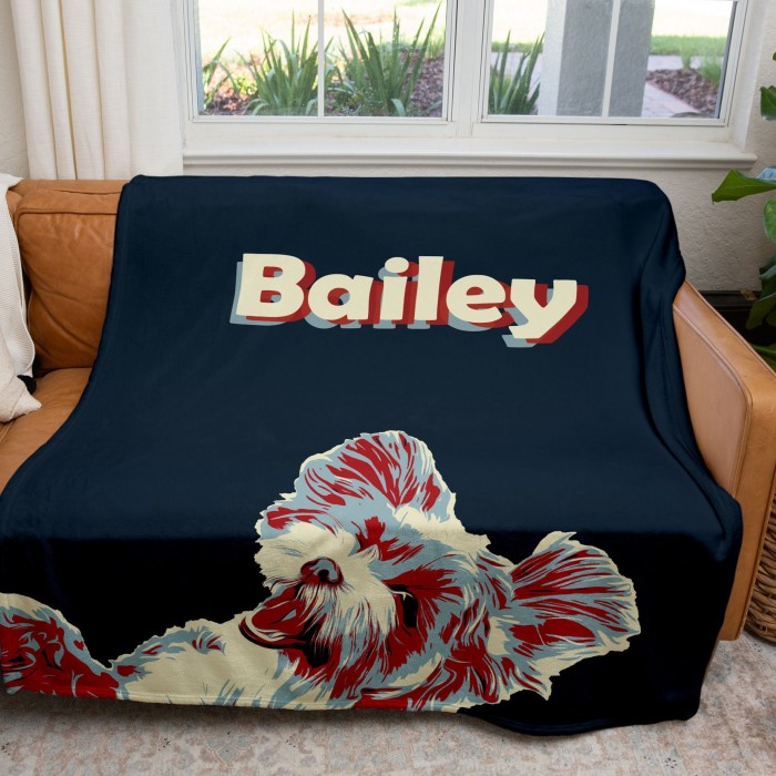 Custom Pop Art Blanket Using Pet Photo + Name, Personalized Pet Gift, Gift For Dog Lovers, Dog Dad Gift, Cat Face Blanket, Cat Mom Gift
