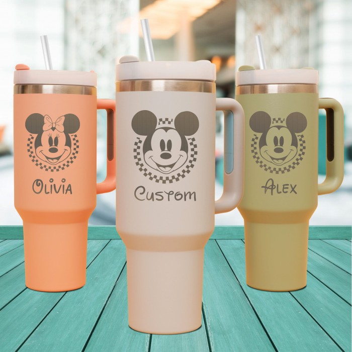 Personalized Disney Tumbler With Handle, First Family Disney Custom Name Gift, Mickey Disney 40oz Tumbler, Christmas Family Mouse Gift
