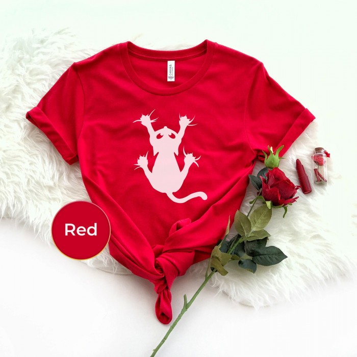 Black Cat Hanging Graphic Tee, Short Sleeve Cute Halloween Spooky T Shirts, Cute Halloween T Shirt Gifts for Her, Halloween Black Cat Tee