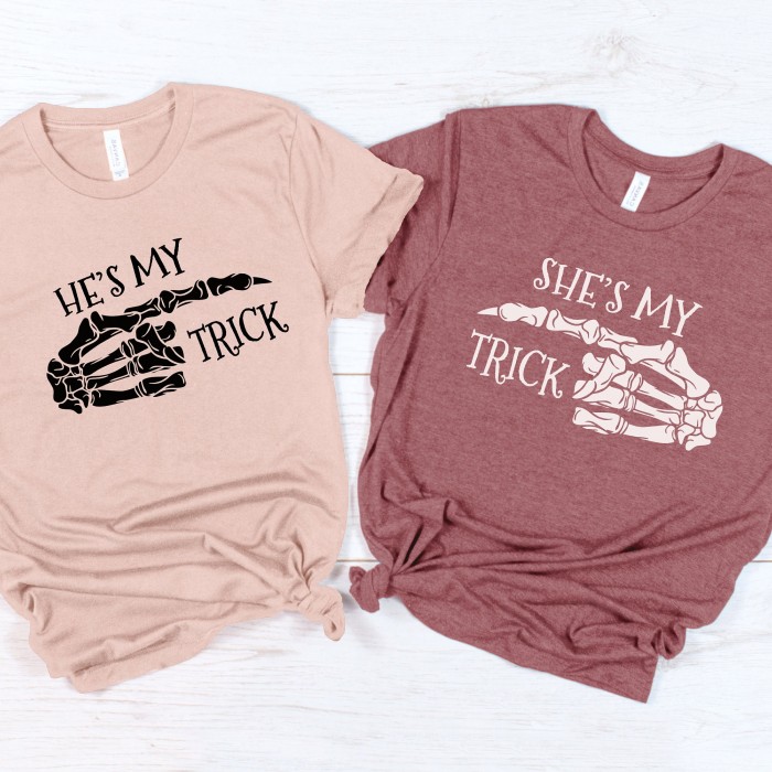 She is my Trick He is My Treat Skeleton Shirt, Halloween Couples Shirt