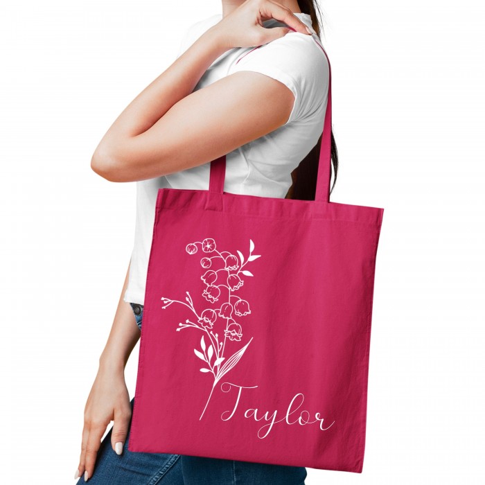 Personalized Birth Month Flower Tote Bag, Gift Custom Floral Bag