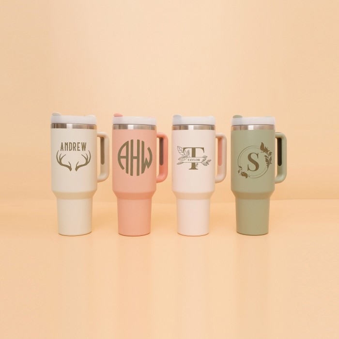 Personalized 40oz Tumbler with Handle & Straw, Custom Monogram Name Engraved Cup, 40 oz Travel Mug, Personalized Gift for Christmas Her