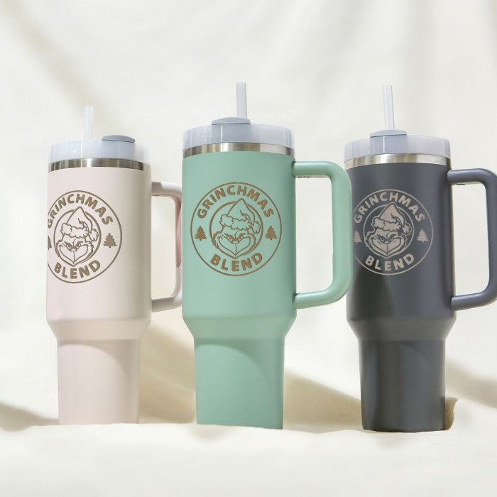 Grinchmas Blend 40oz Tumbler, Personalizable Christmas Gift Tumbler With Lid Straw, Stainless Steel Laser Engraved Insulated Mug