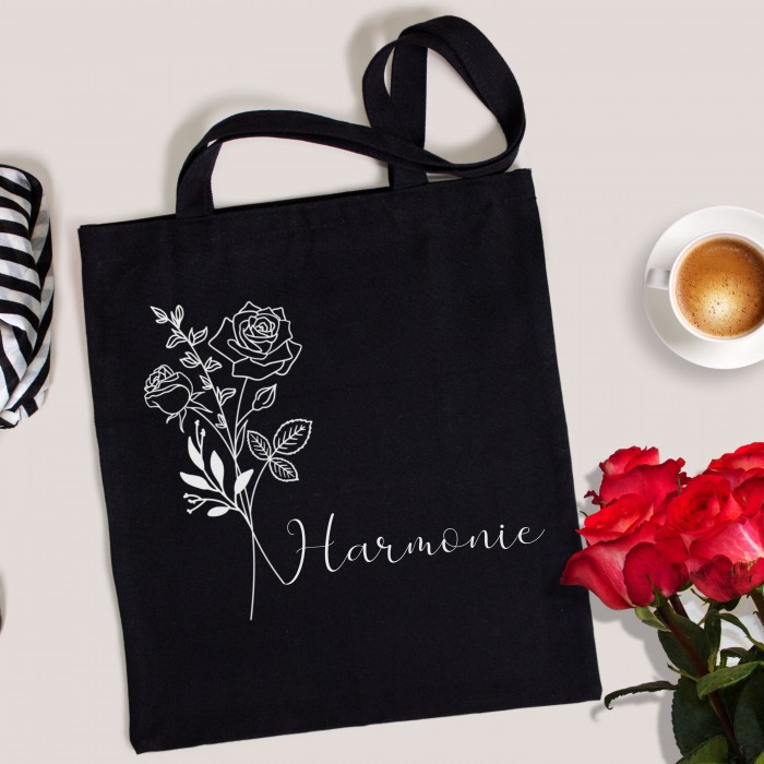 Personalized Birth Month Flower Tote Bag, Gift Custom Floral Bag