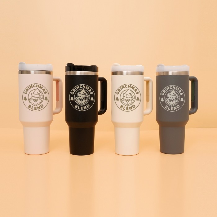 Grinchmas Blend 40oz Tumbler, Personalizable Christmas Gift Tumbler With Lid Straw, Stainless Steel Laser Engraved Insulated Mug