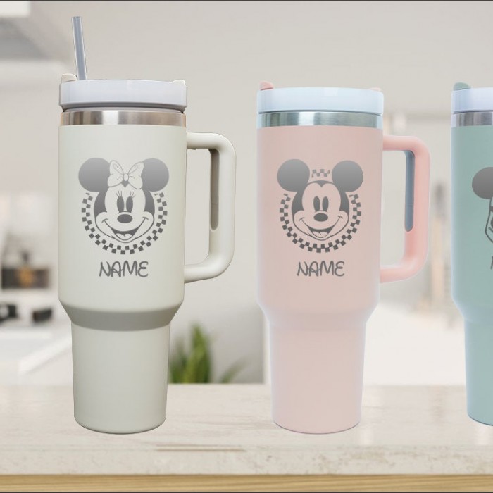 Personalized Laser Engraved 40oz Insulated Tumbler, Custom Logo Name Travel Tumbler With Rubber Handles, Hot Cold Mug With Straw, 40 Oz Mug