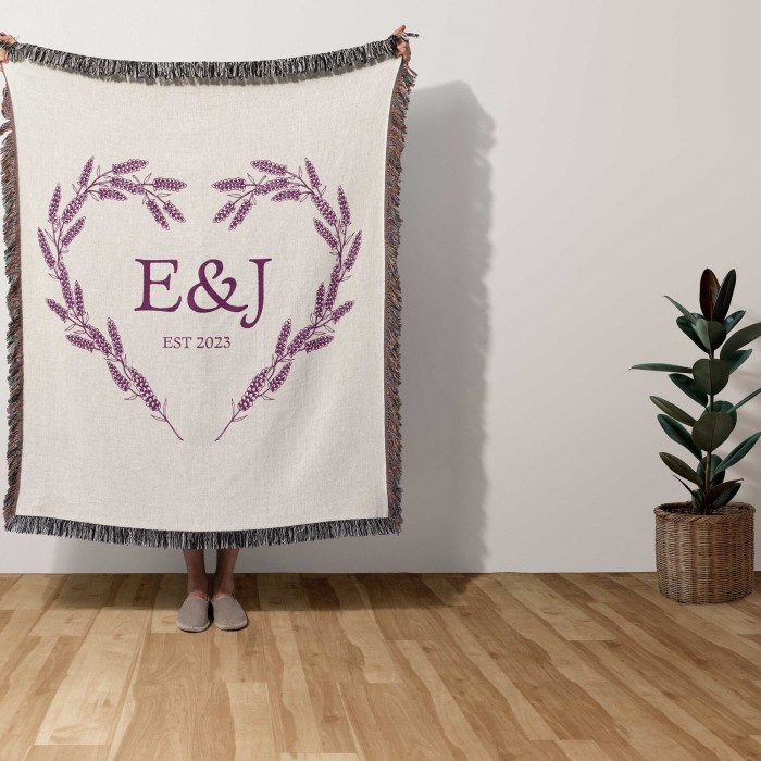 Personalized Family Name Quilt, Custom Last Name Initials Woven Tapestry, Wedding Anniversary Gift, Christmas Present For Family, Gift For Mom