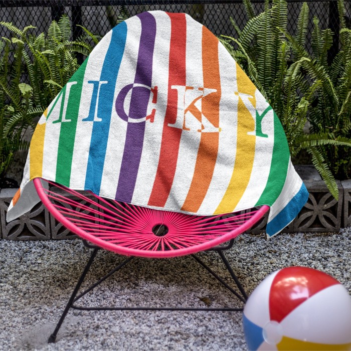 Personalized Name LGBTQ+ Gift Bath Pool Towel, Striped Custom Pride Beach Towel, Bride Beach Towel, Anniversary / Birthday Beach Towel