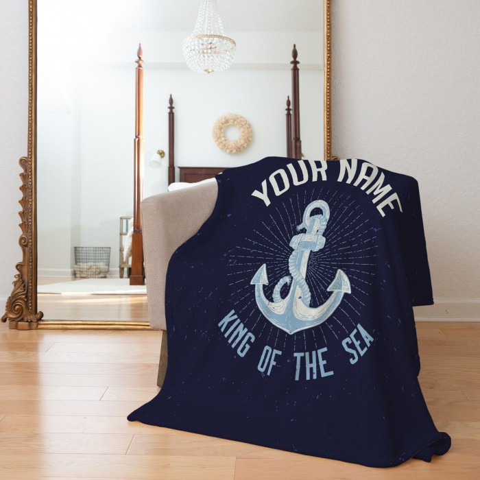 Personalized Gift, King Of The Sea Blanket, Custom Nautical Gift, Personalized Blanket Gift For Sailor, Fleece/Sherpa/Minky Blanket