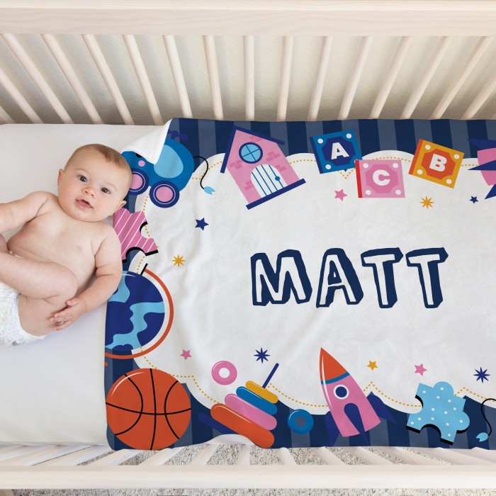 Custom Kids / Baby Throw, Personalized Blanket for Kindergarten Preschool Nursery, Name Throw for Newborn, Fleece/Sherpa/Minky Blanket