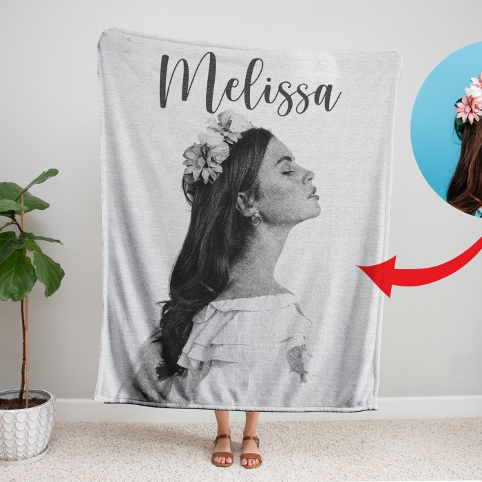 Personalized Photo Blanket with Drawing, Custom Portrait Blanket, Pencil Drawing, Anniversary, Couple Gift, Fleece/Sherpa/Minky