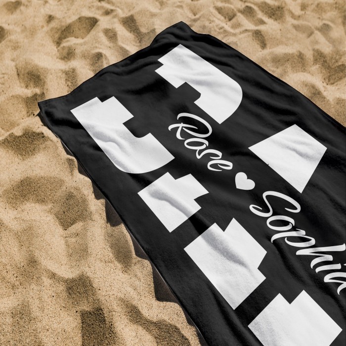 Custom Name Father s Day Beach Towel, Personalized DAD Pool Towel, Bath Pool Towel, Anniversary Gift, Vacation Gift, Grandma Gift