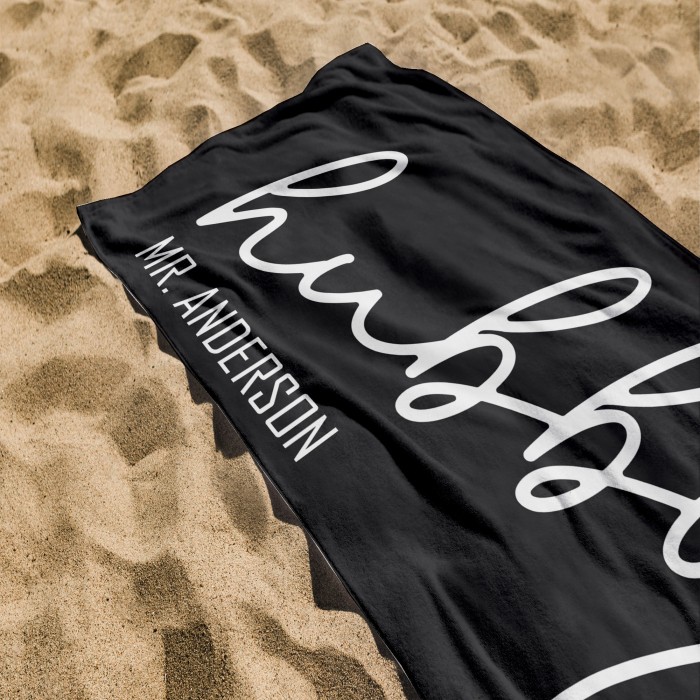 Custom Name Wifey Hubby Beach Towel, Personalized Pool Towel, Customized Bath Towel, Bride Bachelorette Beach Towel, Gift for wife