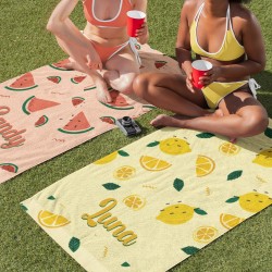 Custom Name 6 Fruits Beach Towel, Personalized Colorful Bath Pool Towel, Bride Bachelorette Towel, Vacation Gift