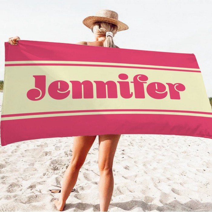 Personalized Groovy 70 s Design, Custom Name Retro Style  Beach Towel, Adult Kids Bath Pool Bride Bachelorette Towel, Birthday Gift