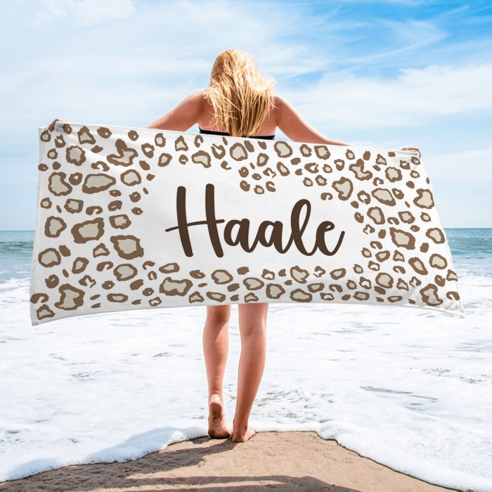 Personalized Leopard Beach Towel, Custom Name Pool Towel, Personalized Bath Towel, Leopard Beach Towel, Bride Beach Towel, Tiger Towel
