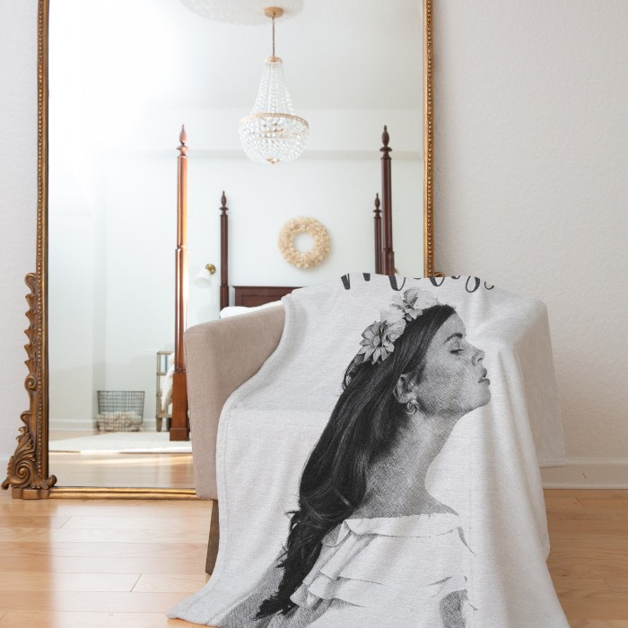 Personalized Photo Blanket with Drawing, Custom Portrait Blanket, Pencil Drawing, Anniversary, Couple Gift, Fleece/Sherpa/Minky