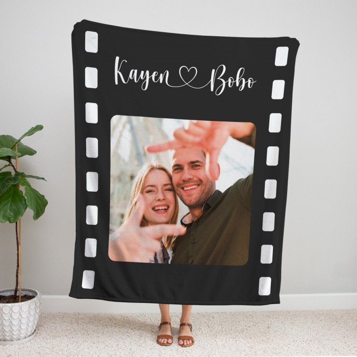 Custom Film Lover Blanket, Personalized Valentine s Day Gift Throw with Photo, Anniversary, Couple Gift, Fleece/Sherpa/Minky