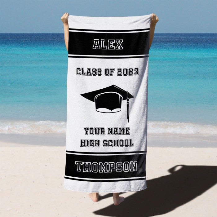 Custom Graduate School Beach Towel, Personalized Graduate School Gift, Bath Pool Towel, College Senior Gift, Graduation Gifts For Class