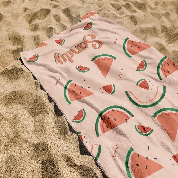 Custom Name 6 Fruits Beach Towel, Personalized Colorful Bath Pool Towel, Bride Bachelorette Towel, Vacation Gift