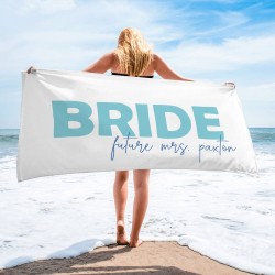 Custom Text Bride Pool Towel, Personalized Beautiful Modern Comfortable Holiday Soft Large Bride Towel, Bath Decor, Vacation Gift