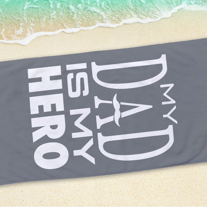 Personalized Father s Day Pool Towel, Custom Name My DAD is MY HERO Beach Towel, Bath Pool Towel, Anniversary Gift, Vacation Gift