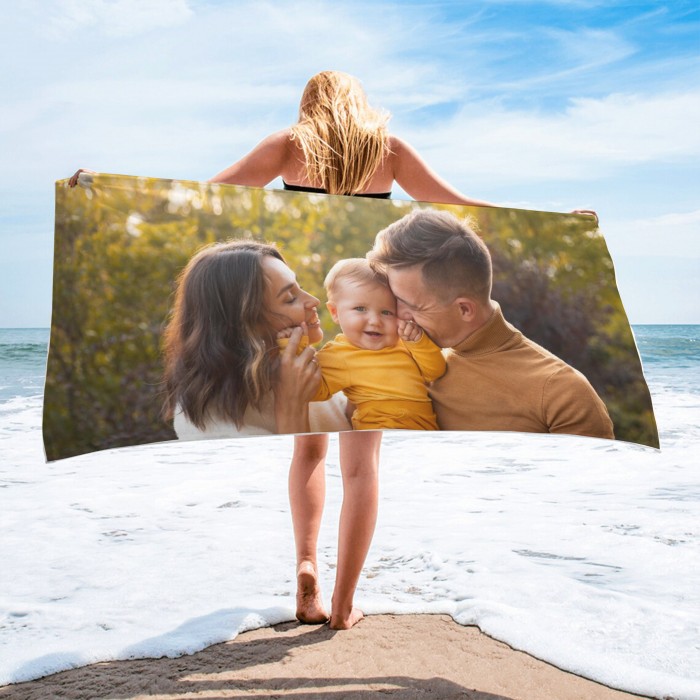 Custom Photo  Beach Towel, Personalized Photo Pool Towel, Modern Stylish Soft Comfortable Couple Picture Beautiful Towel, Gift For Her