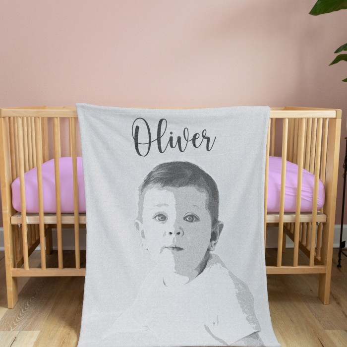 Personalized Photo Blanket with Drawing, Custom Portrait Blanket, Pencil Drawing, Anniversary, Couple Gift, Fleece/Sherpa/Minky