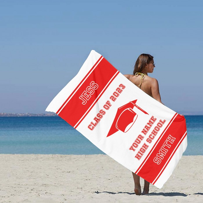 Custom Graduate School Beach Towel, Personalized Graduate School Gift, Bath Pool Towel, College Senior Gift, Graduation Gifts For Class