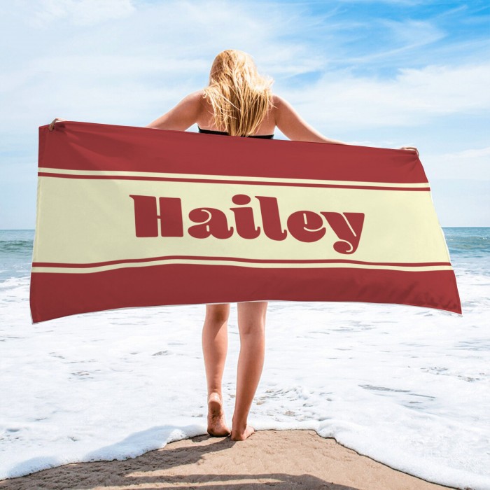 Personalized Groovy 70 s Design, Custom Name Retro Style  Beach Towel, Adult Kids Bath Pool Bride Bachelorette Towel, Birthday Gift