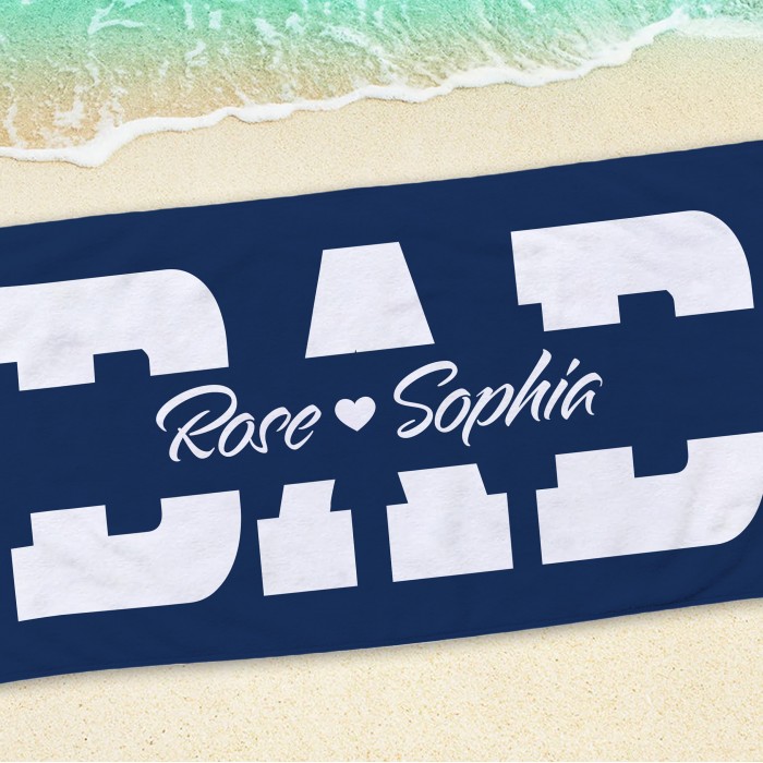 Custom Name Father s Day Beach Towel, Personalized DAD Pool Towel, Bath Pool Towel, Anniversary Gift, Vacation Gift, Grandma Gift