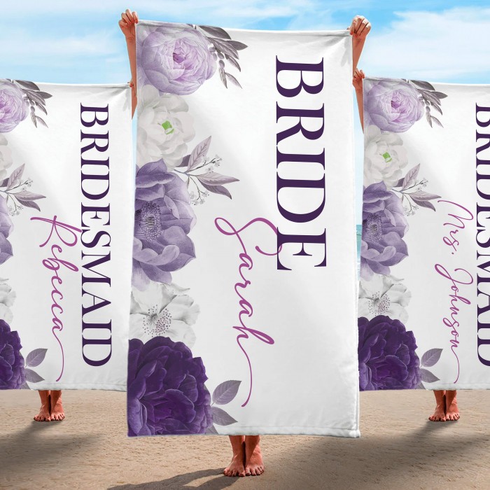 Personalized Beach Towel, Bride and Bridesmaid Custom Beach Towel, Custom Pool Bath Towel, Bachelorette Bride Beach Towel