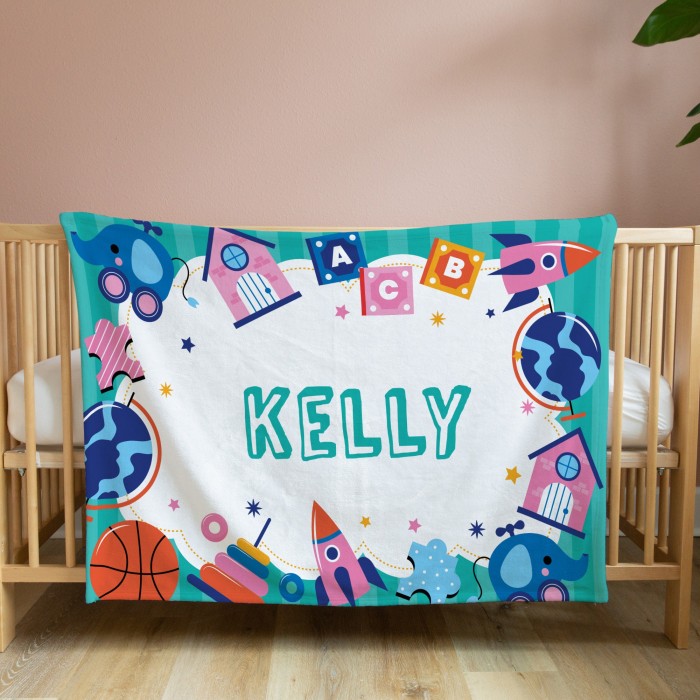 Custom Kids / Baby Throw, Personalized Blanket for Kindergarten Preschool Nursery, Name Throw for Newborn, Fleece/Sherpa/Minky Blanket