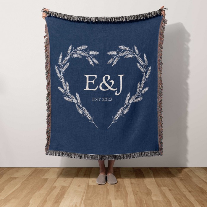 Personalized Family Name Quilt, Custom Last Name Initials Woven Tapestry, Wedding Anniversary Gift, Christmas Present For Family, Gift For Mom