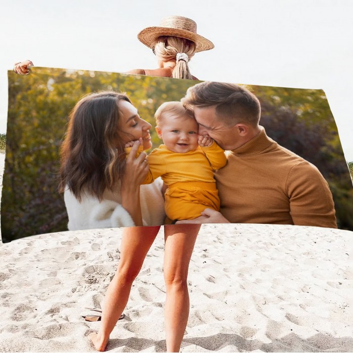 Custom Photo  Beach Towel, Personalized Photo Pool Towel, Modern Stylish Soft Comfortable Couple Picture Beautiful Towel, Gift For Her