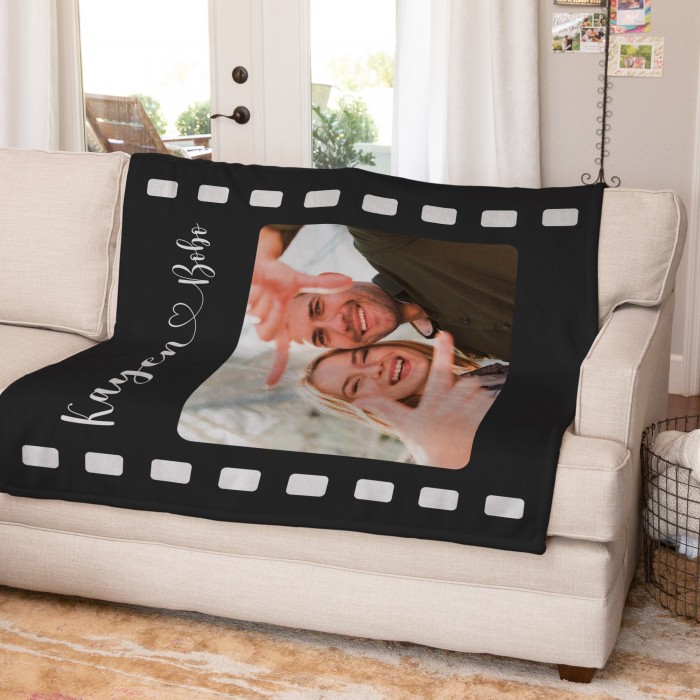 Custom Film Lover Blanket, Personalized Valentine s Day Gift Throw with Photo, Anniversary, Couple Gift, Fleece/Sherpa/Minky