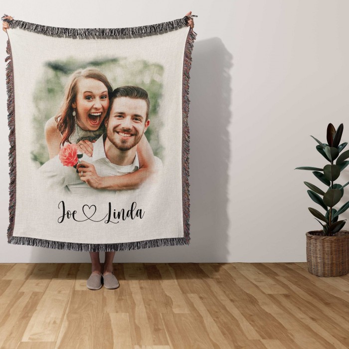 Custom Portrait Blanket, Personalized Photo Blanket with Drawing, Watercolor Drawing, Anniversary, Couple Gift, Wowen Blanket
