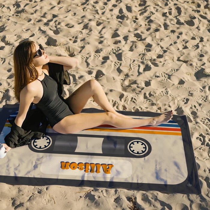 Custom Name Vintage Beach Towel, Personalized Retro 70 s 80 s 90 s Beach Bath Pool Towel, Bride Towel, Anniversary Gift, Soft Beach Towel