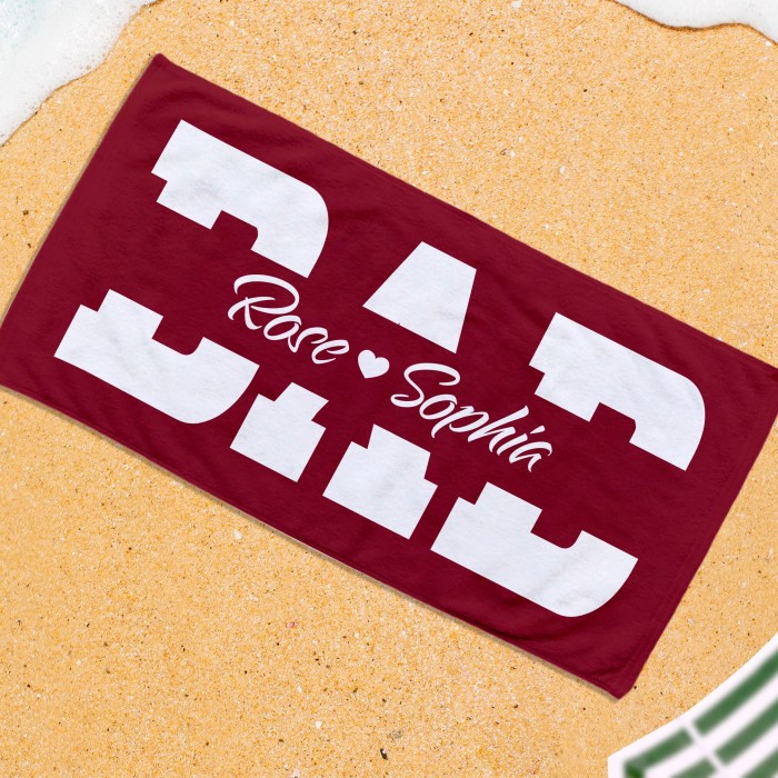 Custom Name Father s Day Beach Towel, Personalized DAD Pool Towel, Bath Pool Towel, Anniversary Gift, Vacation Gift, Grandma Gift