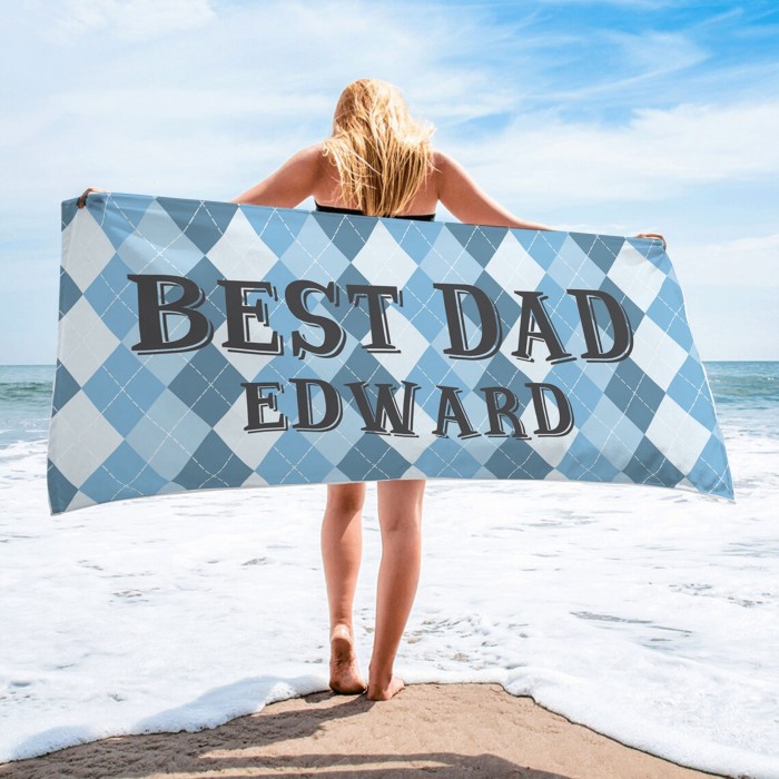 Custom Name BEST DAD Beach Towel, Personalized Father s Day Pool Towel, Bath Pool Towel, Anniversary Gift, Vacation Gift