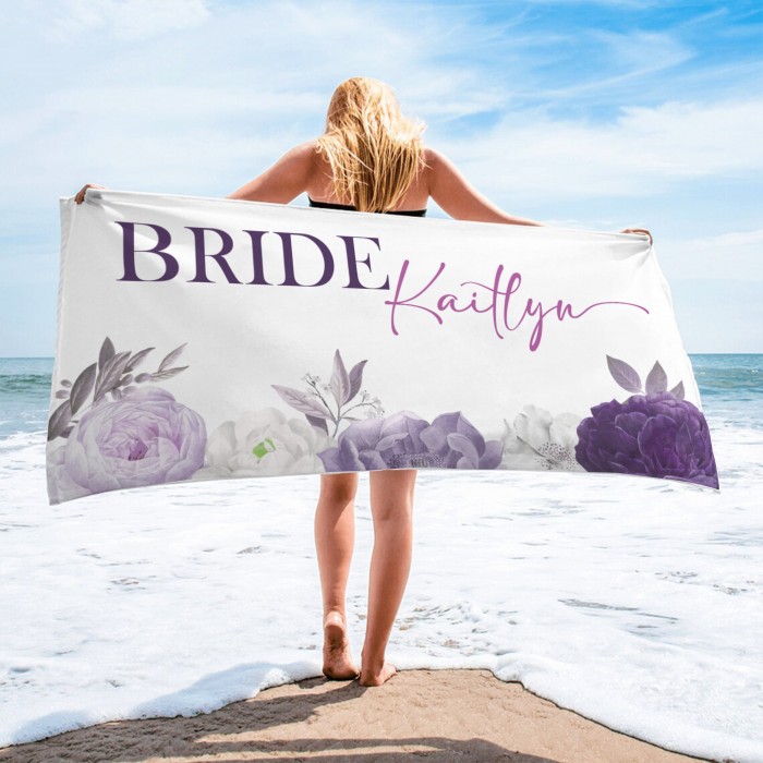 Personalized Beach Towel, Bride and Bridesmaid Custom Beach Towel, Custom Pool Bath Towel, Bachelorette Bride Beach Towel