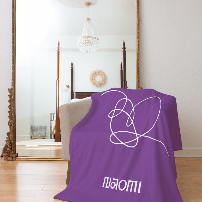 Personalized BTS Blanket with Your Name Korean Font, Custom BTS Blanket, BTS Love Yourself, Valentines Gift, Couple Gift Fleece/Sherpa/Minky