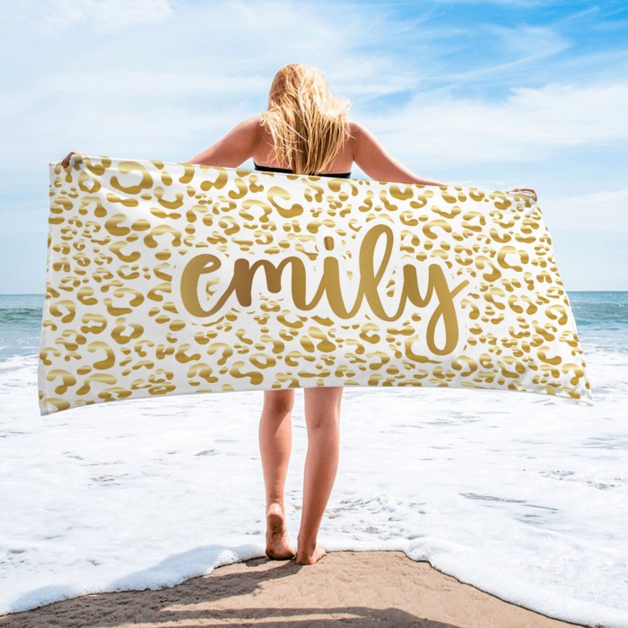 Custom Sparkling Beach Towel with Name, Personalized Glitter Bath Pool Towel, Bride Bachelorette Towel, Anniversary Gift, Vacation Gift