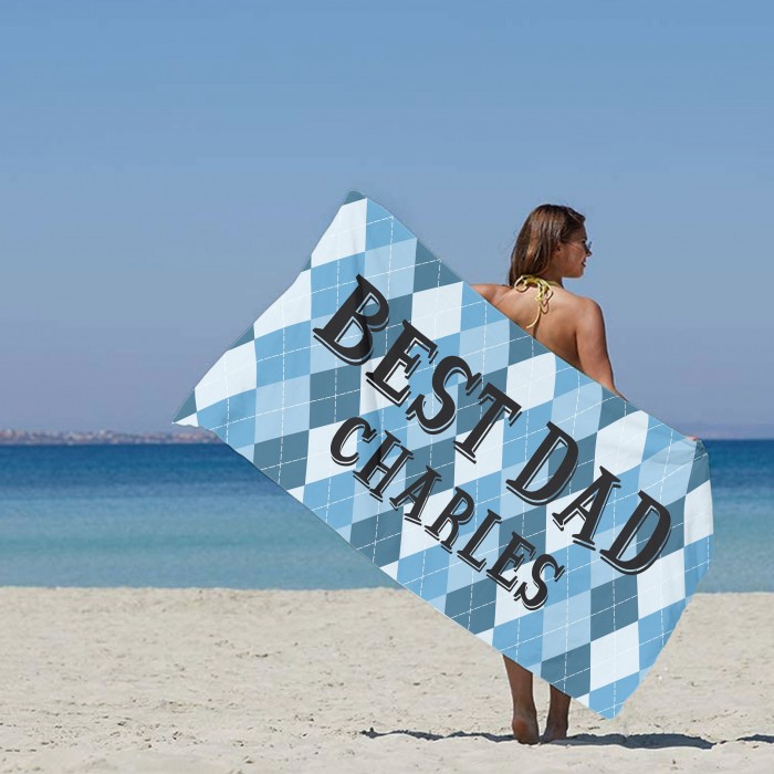 Custom Name BEST DAD Beach Towel, Personalized Father s Day Pool Towel, Bath Pool Towel, Anniversary Gift, Vacation Gift